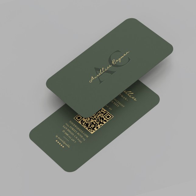 Tarjeta De Visita Modern Moss Green Gold Monograma Profesional (Modern Moss Green Gold Monogram Professional Business Card
)