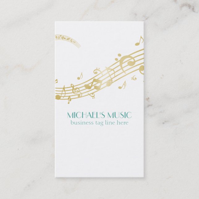 Tarjeta De Visita Modern Musical Business Branding Gold Music Notes (Anverso)