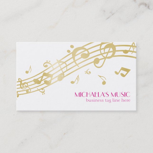 Tarjeta De Visita Modern Musical Business Branding Gold Music Notes (Anverso)