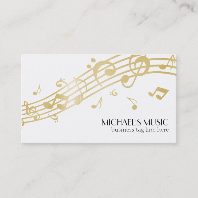 Tarjeta De Visita Modern Musical Business Branding Gold Music Notes (Anverso)