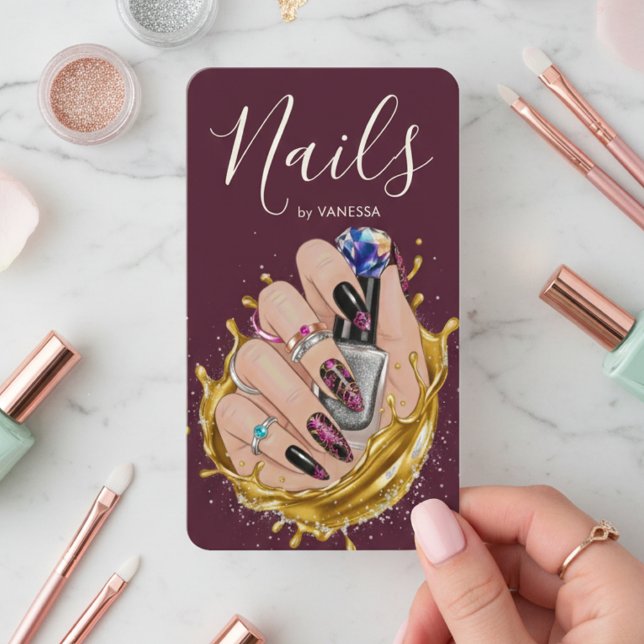 Tarjeta De Visita Modern Nail Art Studio Burgundy Manicurist Artist (Subido por el creador)