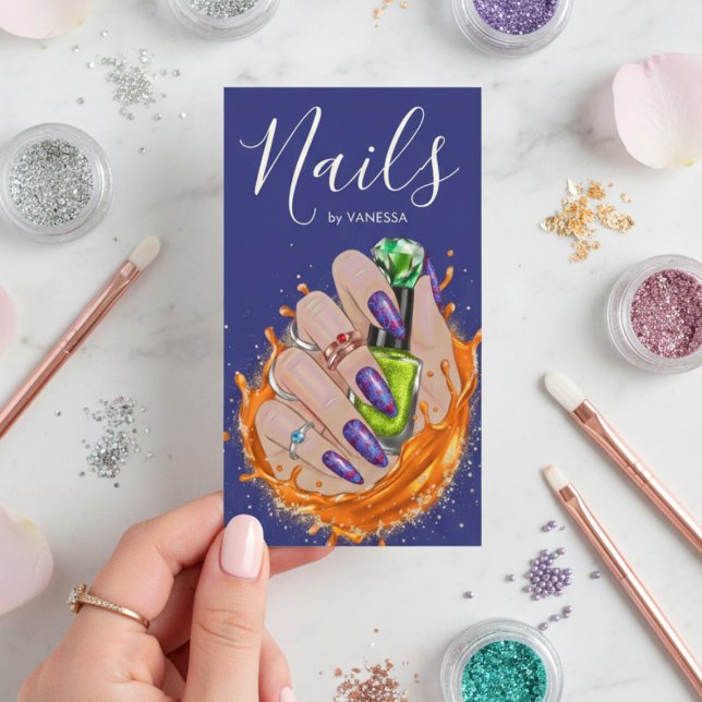 Tarjeta De Visita Modern Nail Art Studio Manicurist Artist Navy Blue (Subido por el creador)