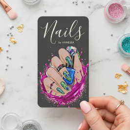 Tarjeta De Visita Modern Nail Art Studio Manicurist Artist Pink Blue