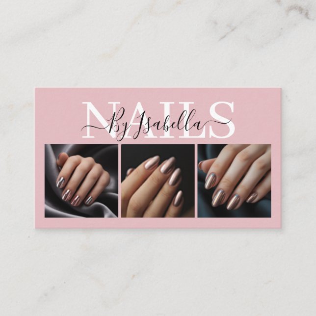 Tarjeta De Visita Modern Nail Artist Three Photo Typography (Anverso)