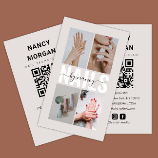 Tarjeta De Visita Modern Nail Technician Photo Collage Qr Code