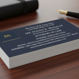 Tarjeta De Visita Modern Navy and Gold Law Firm Business Card