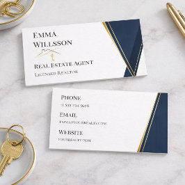 Tarjeta De Visita Modern Navy Gold Luxury Realtor Branding