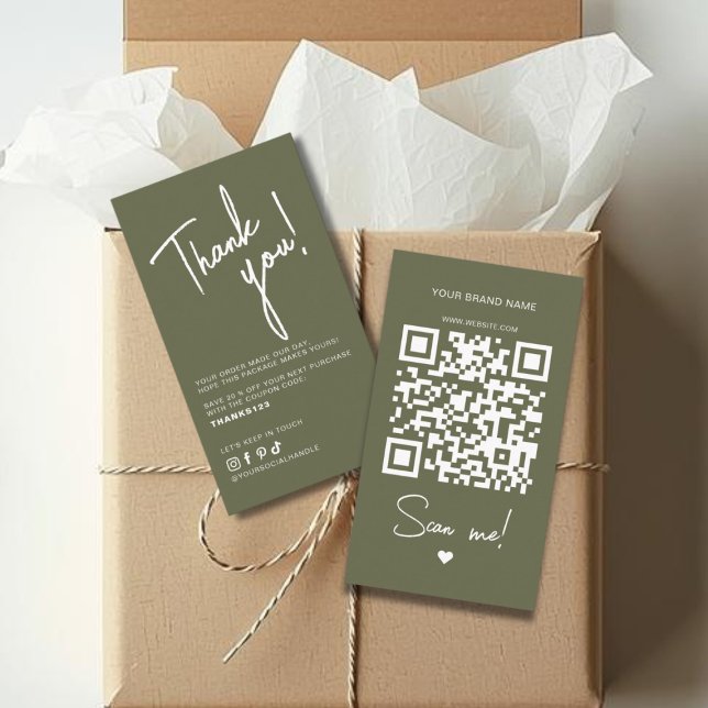 Tarjeta De Visita Modern olive green order thank you QR code (Subido por el creador)