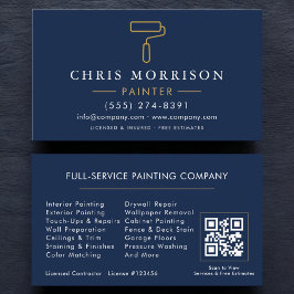 Tarjeta De Visita Modern Painter Navy Blue Gold QR Code