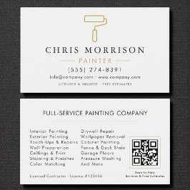 Tarjeta De Visita Modern Painter White Gold QR Code
