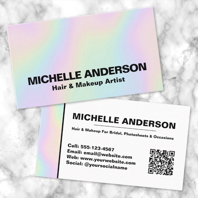Tarjeta De Visita Modern Pastel Holographic Makeup Artist (Modern Pastel Holographic Makeup Artist Business Card)
