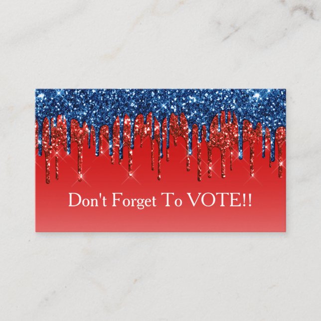 Tarjeta De Visita Modern Patriotic Glitter Drip Vote Reminder (Anverso)