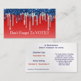 Tarjeta De Visita Modern Patriotic Glitter Drip Vote Reminder