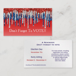 Tarjeta De Visita Modern Patriotic Glitter Drip Vote Reminder