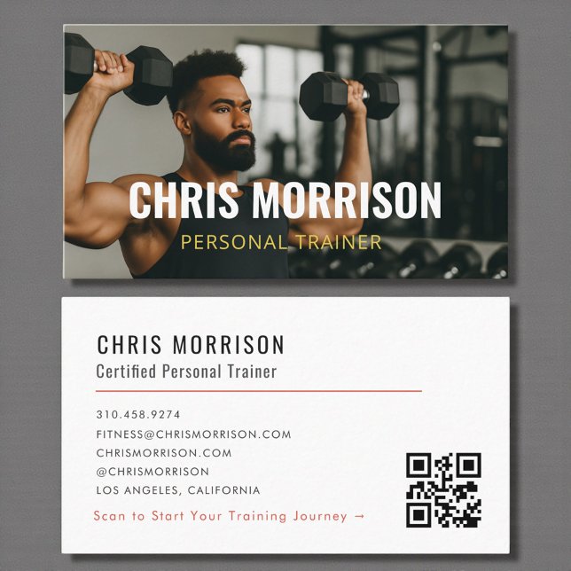 Tarjeta De Visita Modern Personal Trainer Fitness Photo QR Code (Subido por el creador)