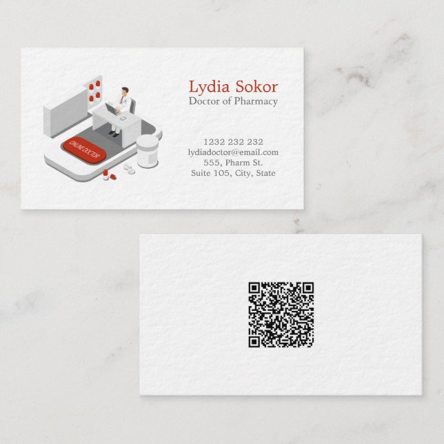 Tarjeta De Visita Modern Pharmacy Doctor Business Card with QR Code (Anverso / Reverso)