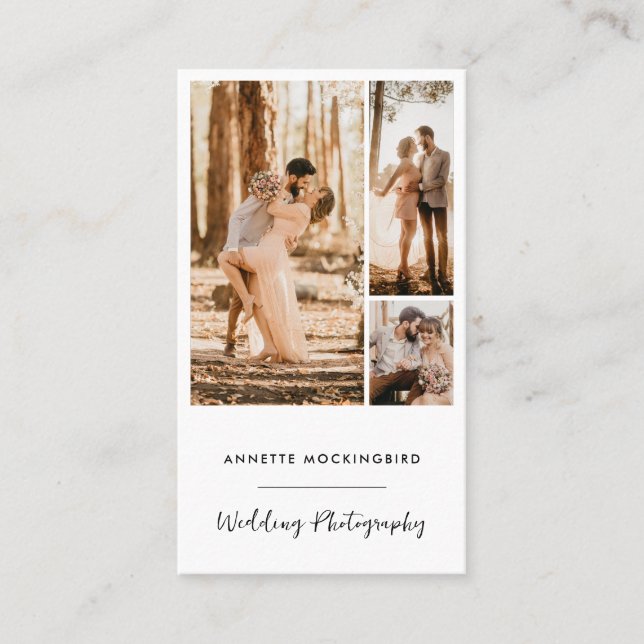 Tarjeta De Visita Modern Photo Collage Wedding Photography Script (Anverso)