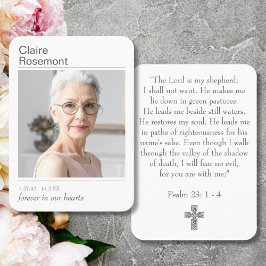 Tarjeta De Visita Modern Photo Funeral Cross Psalm 23 Prayer Card