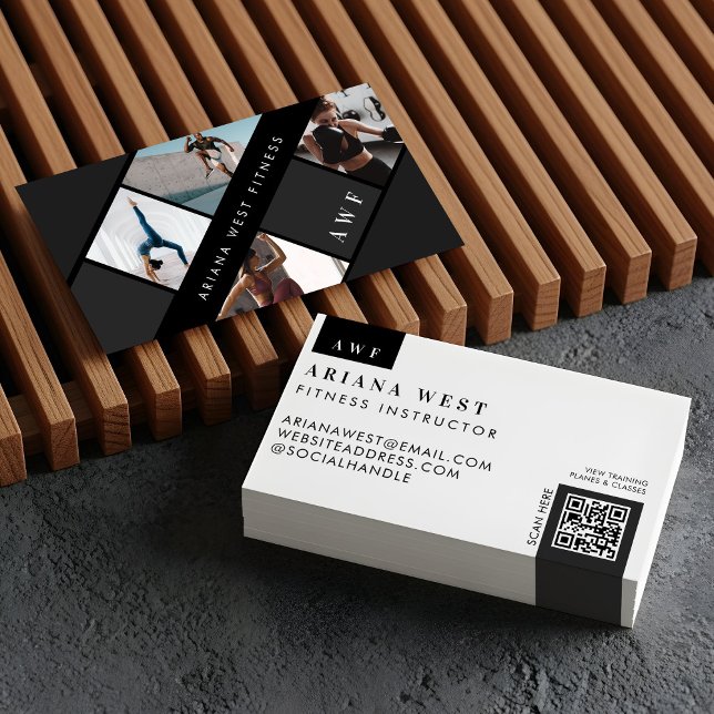 Tarjeta De Visita Modern Photo Grid Personal Trainer Fitness Coach (Modern Four Photo Collage Personal Trainer Fitness Business Card)
