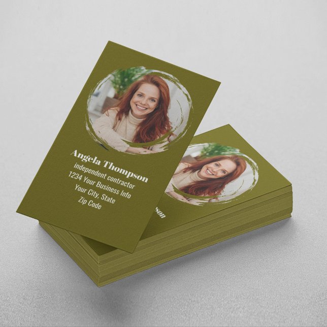 Tarjeta De Visita Modern Photo QR Code Custom Green (Business card with photo template.)