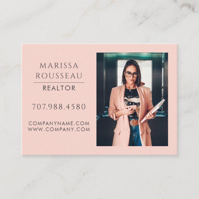 Tarjeta De Visita Modern Photo Realtor Blush Business Card (Anverso)