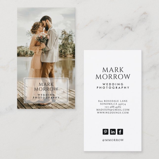 Tarjeta De Visita Modern Photo Wedding Photographer Business Card (Anverso / Reverso)