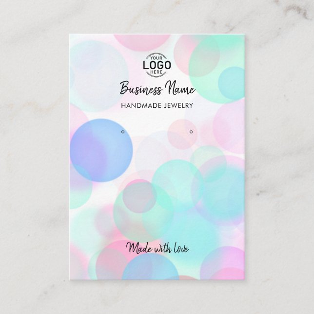 Tarjeta De Visita Modern Pink Blue Bubbles Earrings Display Card (Anverso)