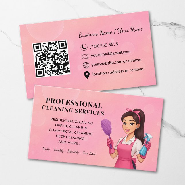 Tarjeta De Visita Modern Pink Cleaning Service Business Card (Subido por el creador)