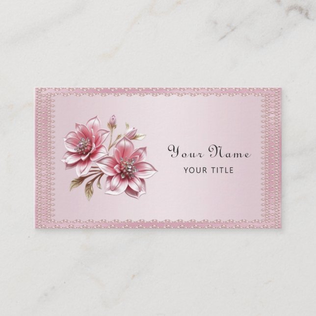 Tarjeta De Visita Modern Pink Flowers Business Card (Anverso)