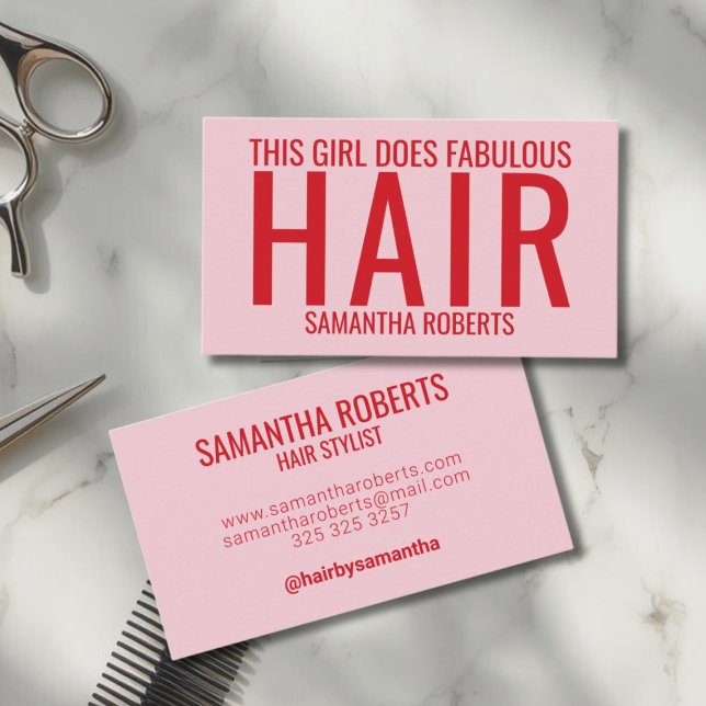 Tarjeta De Visita Modern pink hair stylist typography  (Subido por el creador)