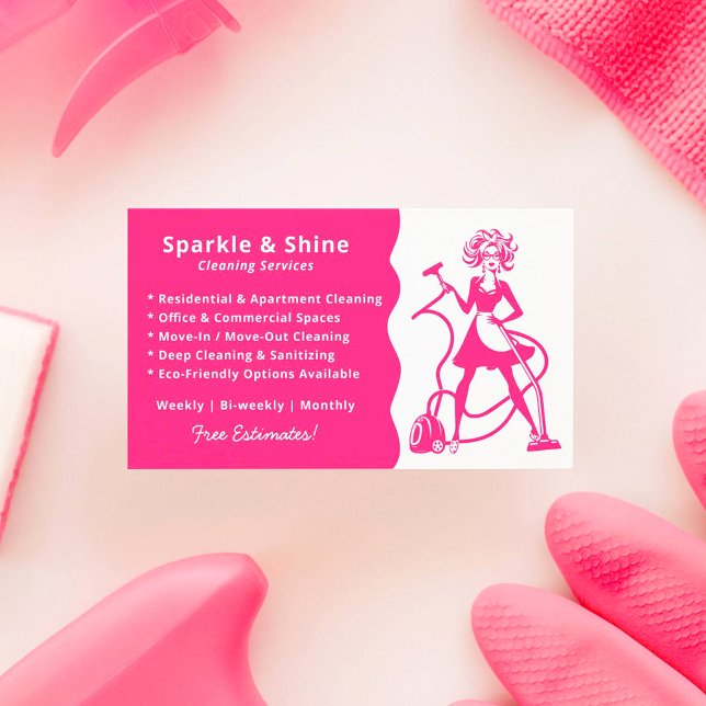 Tarjeta De Visita Modern Pink Housekeeper Maid Cleaning Service  (Subido por el creador)