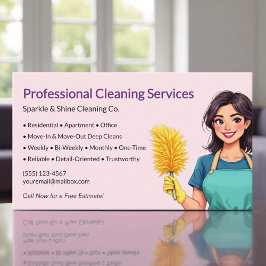 Tarjeta De Visita Modern Pink Maid House Cleaning Service