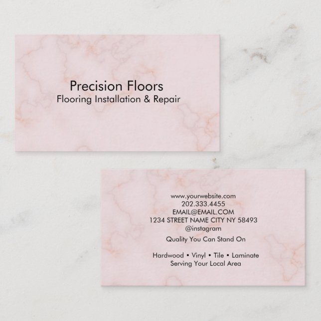 Tarjeta De Visita Modern Pink Marble Flooring Installation (Anverso / Reverso)