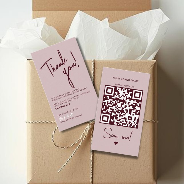 Tarjeta De Visita Modern pink red order thank you QR code  (Subido por el creador)