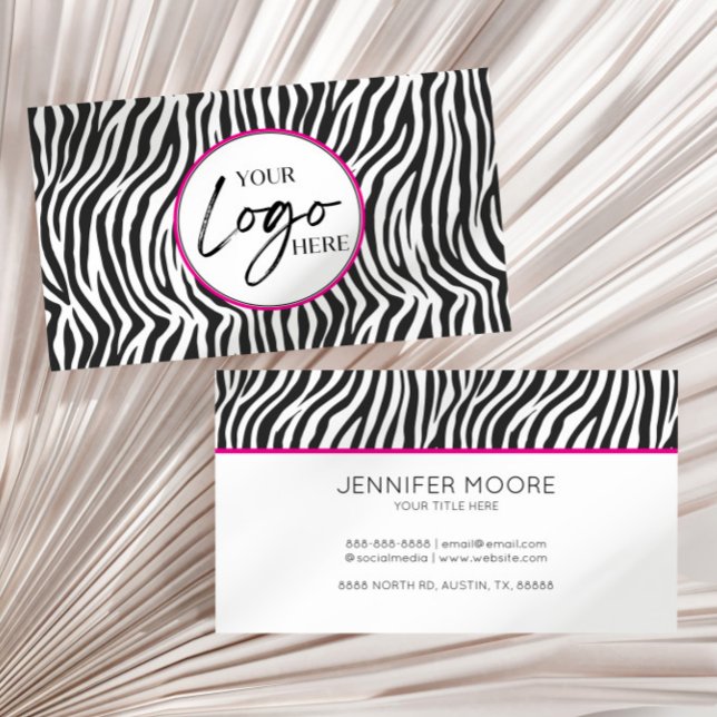 Tarjeta De Visita Modern Pink Zebra Print Custom Company Logo (Subido por el creador)