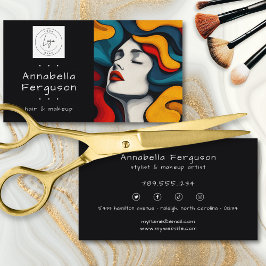 Tarjeta De Visita Modern Pop Art Retro Colorful Hair Makeup Logo
