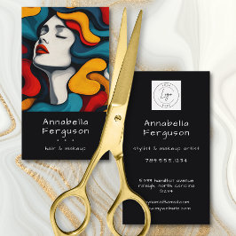 Tarjeta De Visita Modern Pop Art Retro Colorful Hair Makeup Logo
