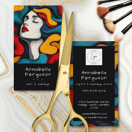 Tarjeta De Visita Modern Pop Art Retro Colorful Hair Makeup Logo