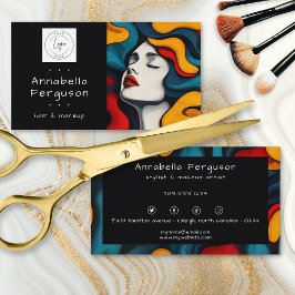 Tarjeta De Visita Modern Pop Art Retro Colorful Hair Makeup Logo