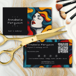 Tarjeta De Visita Modern Pop Art Retro Colorful Hair Makeup QR Code