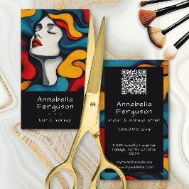 Tarjeta De Visita Modern Pop Art Retro Colorful Hair Makeup QR Code