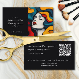 Tarjeta De Visita Modern Pop Art Retro Colorful Hair Makeup QR Code