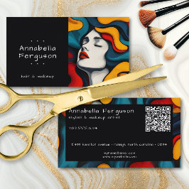 Tarjeta De Visita Modern Pop Art Retro Colorful Hair Makeup QR Code
