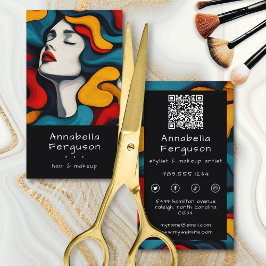 Tarjeta De Visita Modern Pop Art Retro Colorful Hair Makeup QR Code