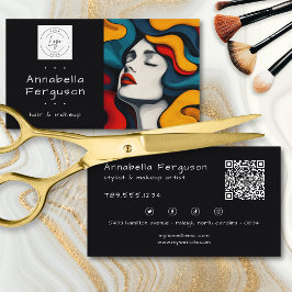 Tarjeta De Visita Modern Pop Art Retro Colorful Hair Makeup QR Logo