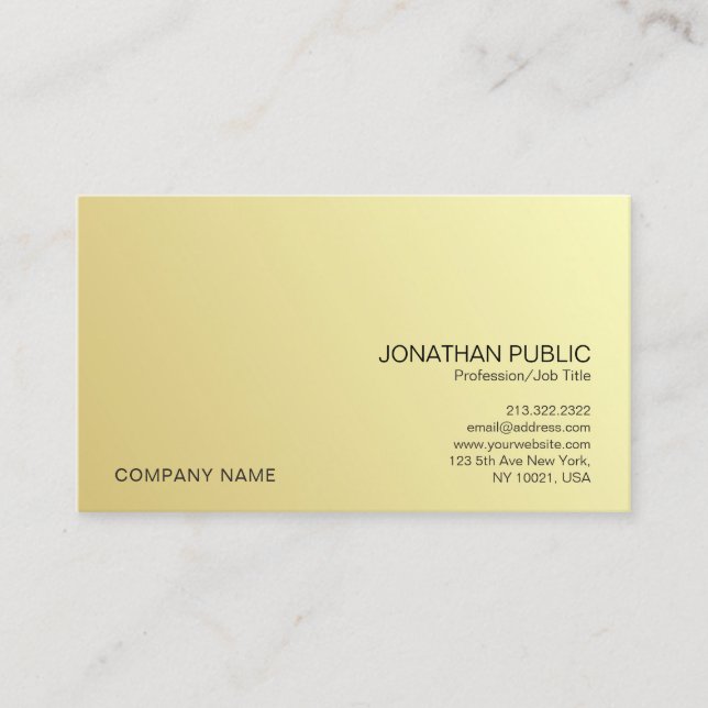 Tarjeta De Visita Modern Professional Elegant Gold Look Company (Anverso)