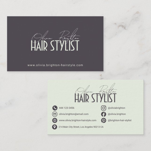 Tarjeta De Visita Modern Professional Hair Stylist High-end (Anverso / Reverso)