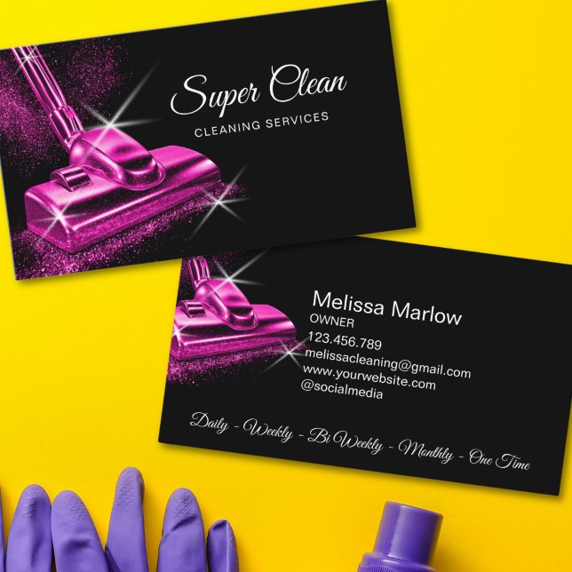 Tarjeta De Visita Modern Professional Pink House Cleaning Service (pink girly cleaning services business card)