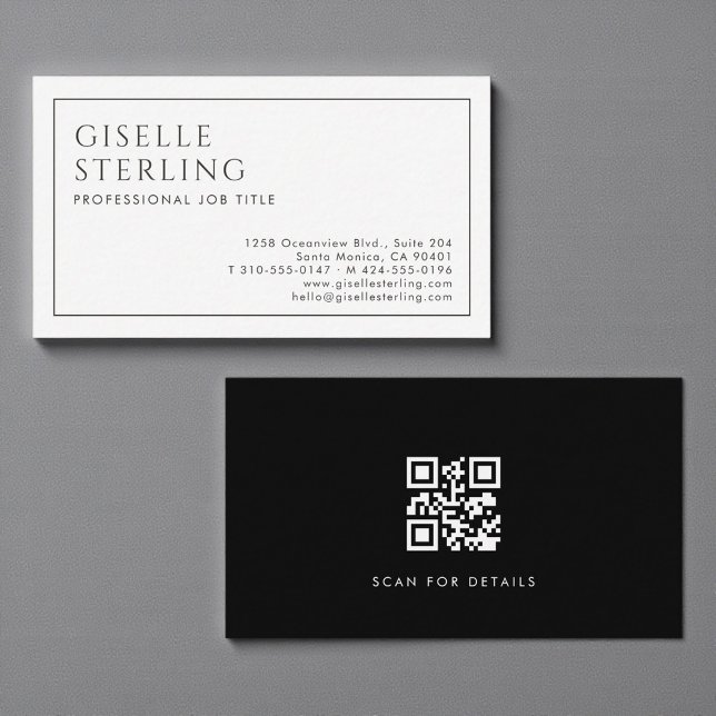 Tarjeta De Visita Modern Professional QR Code Minimalist Black White (Subido por el creador)