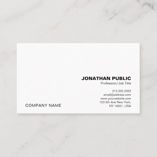 Tarjeta De Visita Modern Professional Simple Elegant White Company (Anverso)